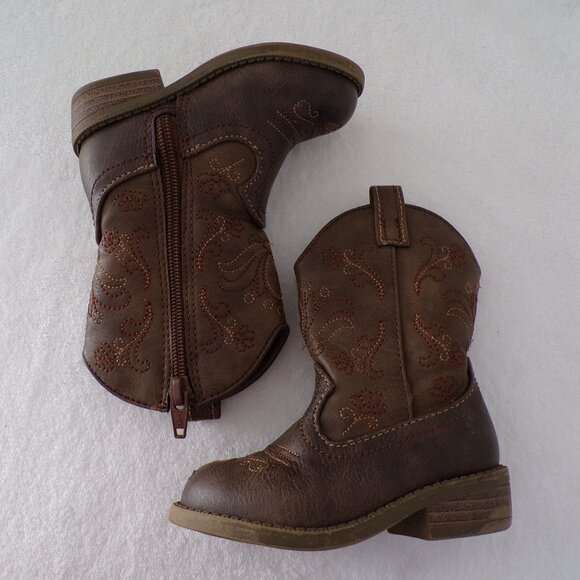 Heart, Flower Stitched Toddler Western Cowgirl Cowboy Boots, Side Zip Girly GUC - Picture 5 of 8